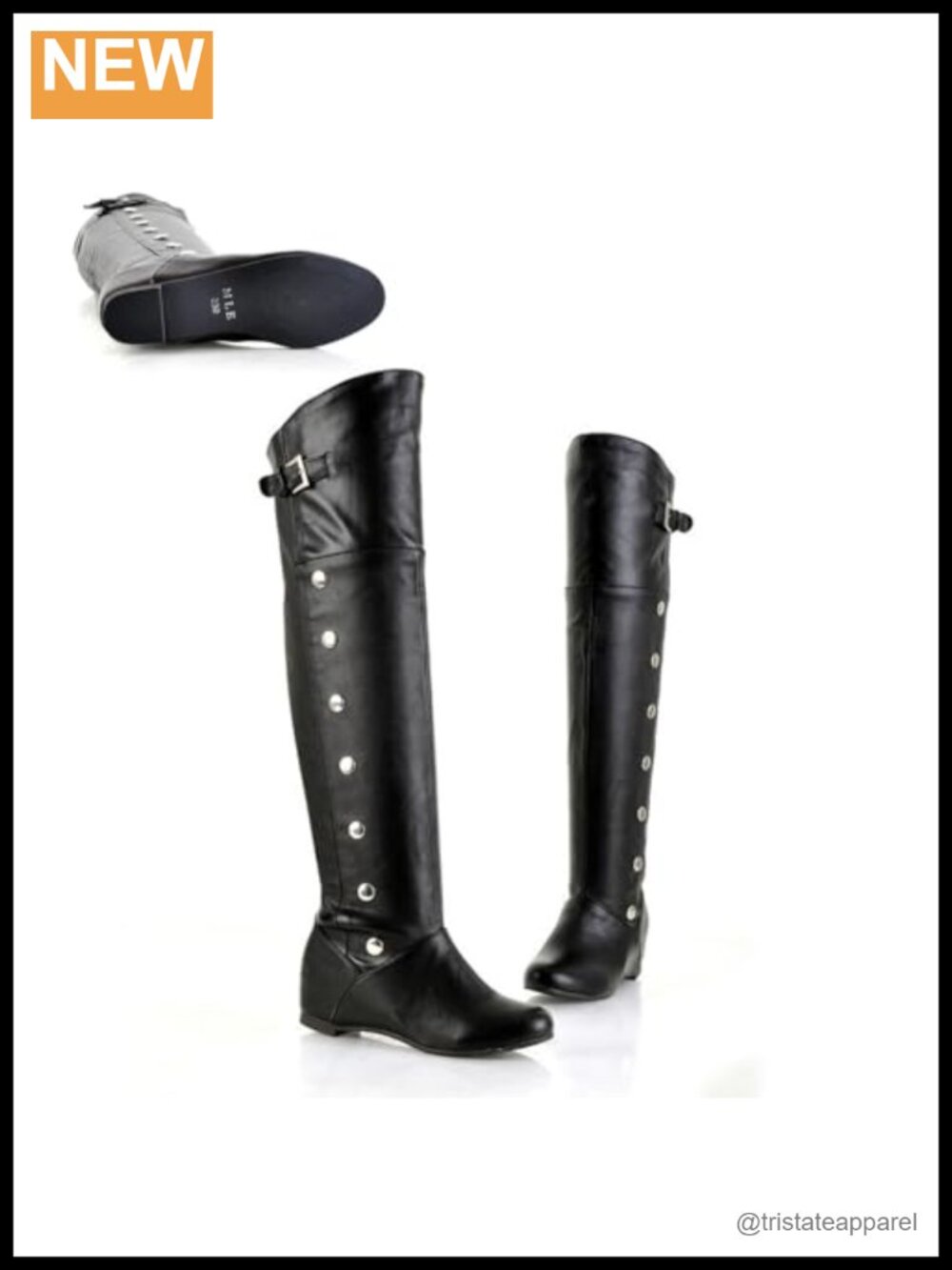 Faux Leather Knee High Wedge Heel Boots Round Toe Studded